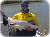 Jeremy Bassett with a Thread Fin Salmon, from Whittlesea, Victoria